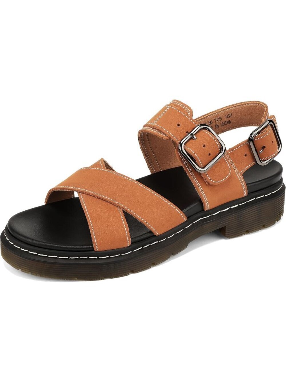 Women's Tan Genuine Leather Open Toe Arch Support Platform Wedge Sandal Shoes
